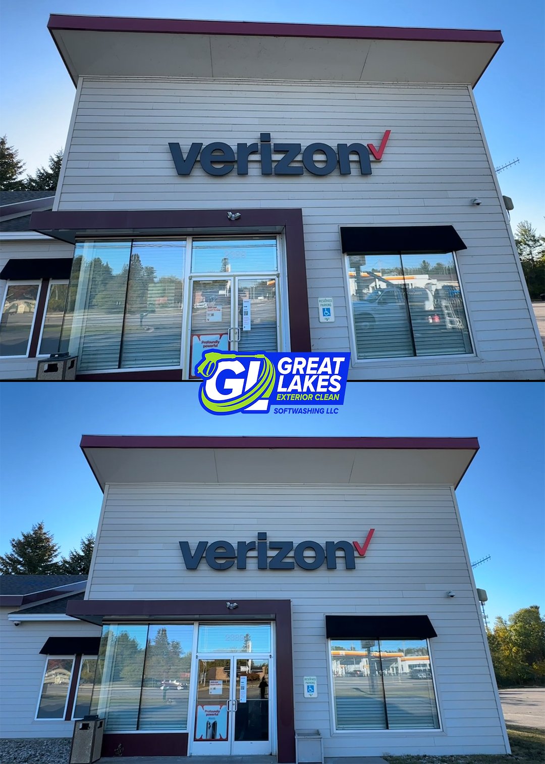 Alpena's #1 Commercial Soft Wash Service: Building Wash Performed for Verizon — US-23 South, Alpena, MI